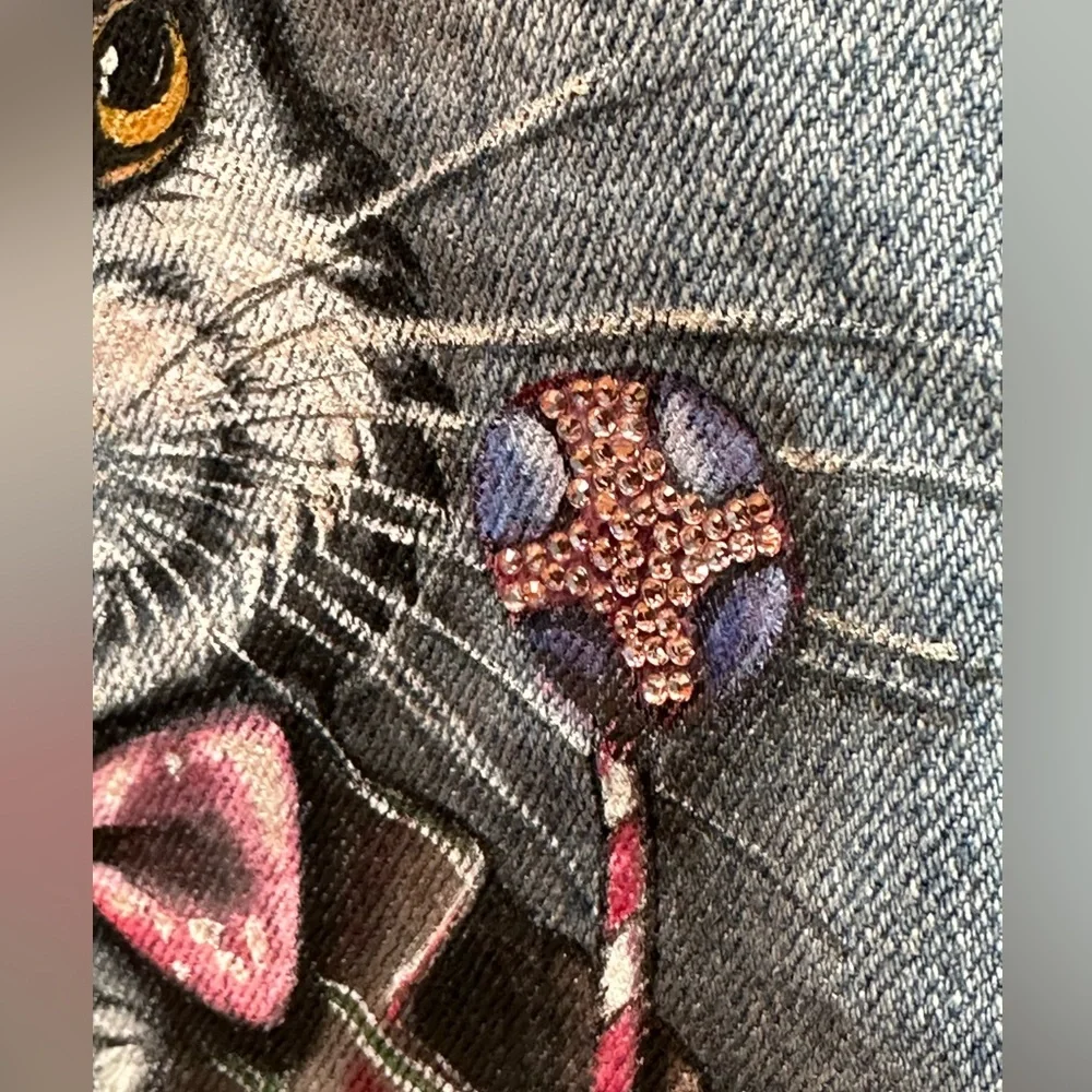 American Rag handpainted denim jean jacket Easter bunny rabbit sz LG girls OOAK - Picture 8 of 13